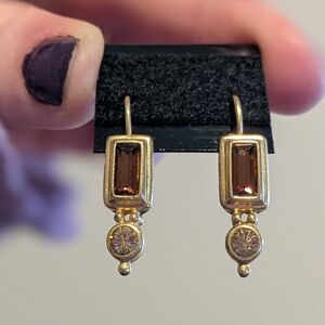 Goldtone and Brown Drop Earrings